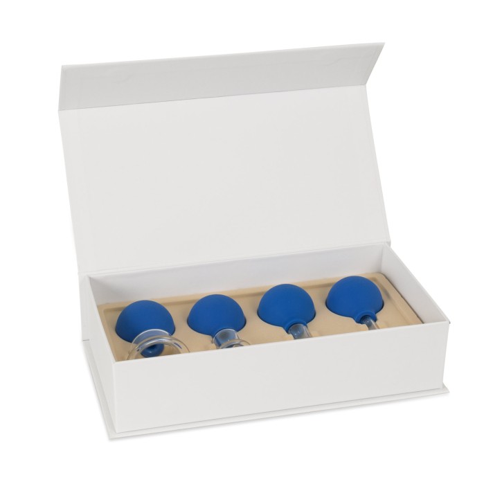 AFH Schröpfgläser Premium mit Bulk 4er Set in Box | Typ 1 - Zylinder | Blau