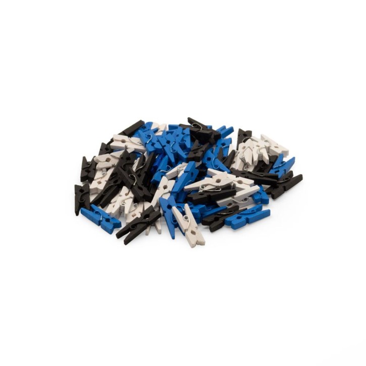 Klammer | Größe S = 2,5 x 0,3 cm | blau, schwarz, weiß gemischt | 75 Stück