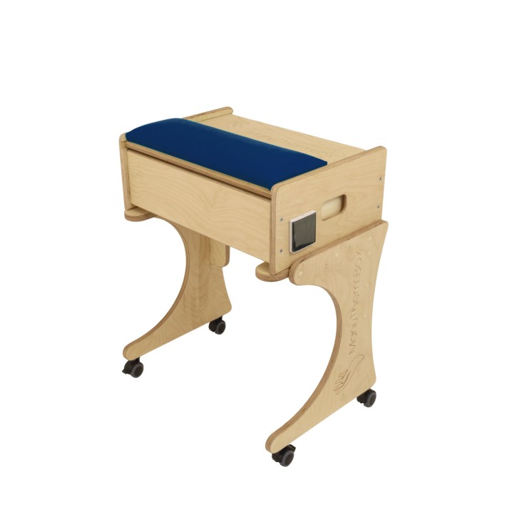 ManuThermBox mit Rolltisch | Sandbox zum Erwärmen | Holz: Birke farblos | Farbe: Royal | Füllung: Kirschkerne