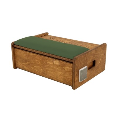 ManuThermBox mit Rolltisch | Sandbox zum Erwärmen | Holz: Nussbaum | Farbe: dunkles Moos | Füllung: Kirschkerne